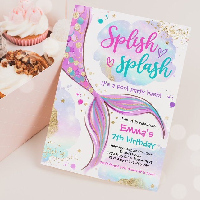 Convites Sereia Rosa, Piscina-Sereia, Sob O Mar (Criador carregado)