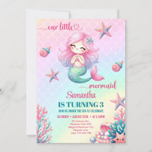 Convites Sereia rosa roxa aniversário de 3 anos