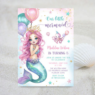 Convites Sereia Rosa Sob O Aniversário Do Mar