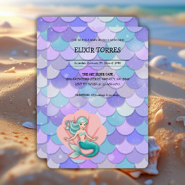 Convites Sereia Roxa Com Largura Sob O Chá de fraldas Do Ma