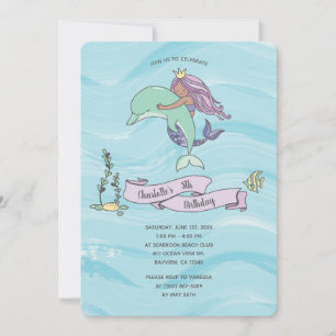 Convites Sereia Roxa de Pele Bronzeada com Dolphin Anivers