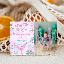 Convites Sereia Roxa Sob A Foto De Aniversário Do Mar