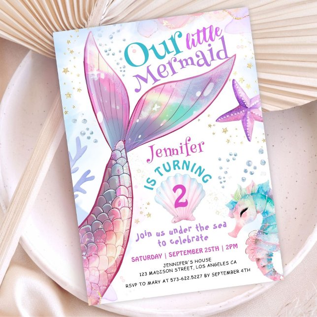 Convites Sereia segundo aniversário Sob O Mar Pequena Serei (Criador carregado)