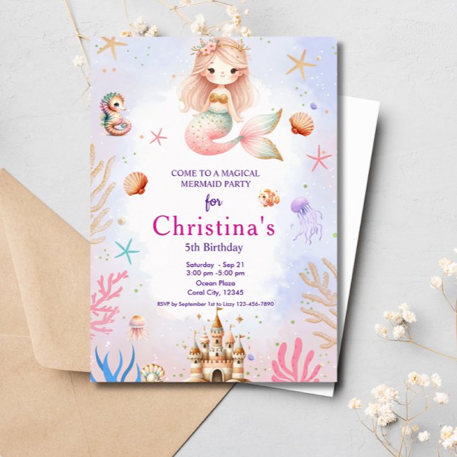 Convites Sereia Sob A Festa de aniversário Mágica Do Mar (Criador carregado)