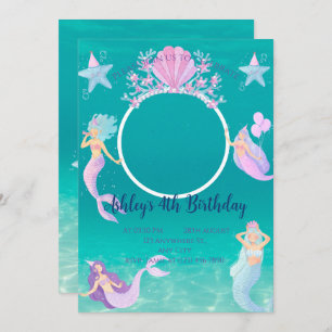 Convites Sereia sob a festa de aquarela oceânica com crianç