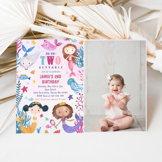 Convites Sereia Sob A Foto Do Partido Do segundo aniversári (Criador carregado)