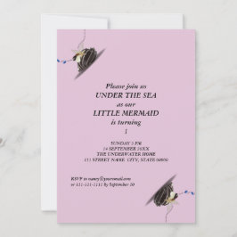 Convites Sereia sob a praia do primeiro aniversario marinho