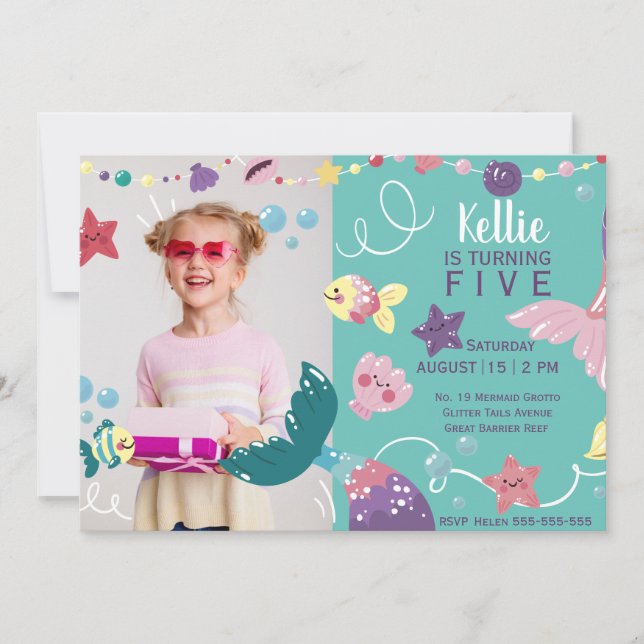 Convites Sereia Sob A Púrpura Do Aniversário Das Raparigas  (Frente)