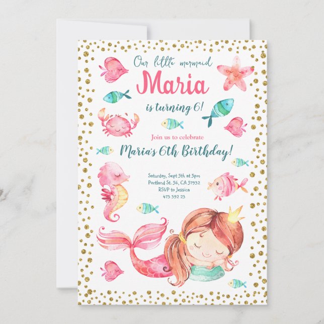 Convites Sereia sob o aniversário da Garota do Oceano Ocean (Frente)