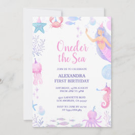 Convites Sereia Sob o Mar Aquarela Menina 1º Aniversário