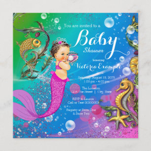 Convites Sereia sob o mar Brunette - Chá de fraldas de Sere