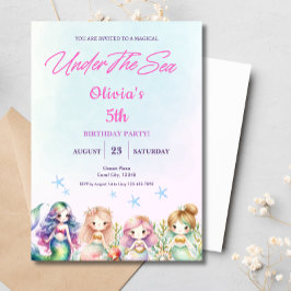 Convites Sereia Sob O Mar, Festa de aniversário Mágica
