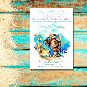 Convites Sereia sob o mar, festa marrom da garota bonitinha