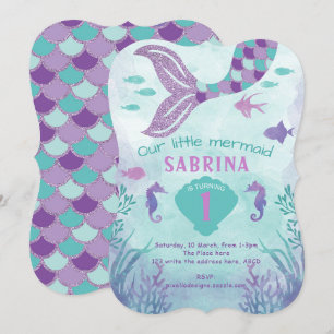 Convites Sereia, Sob O Mar, Glitter, Cauda, Garota