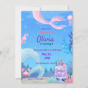 Convites Sereia sob o mar mágico Aniversário