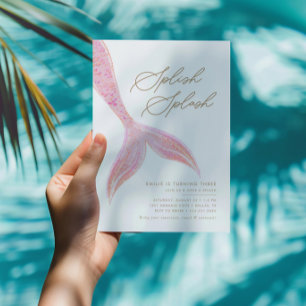 Convites Sereia Sob O Mar Meninas Bonito Rosa, Aniversário