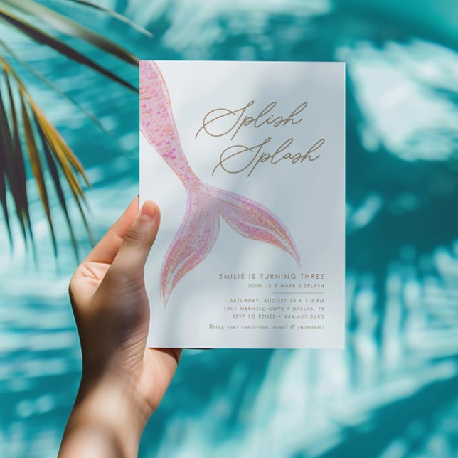 Convites Sereia Sob O Mar Meninas Bonito Rosa, Aniversário (Criador carregado)