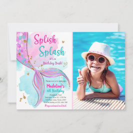 Convites Sereia Splash Birthday Bash Girl Dourada