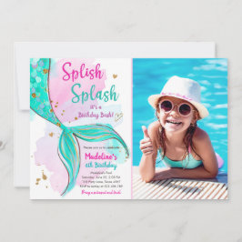 Convites Sereia Splash Birthday Bash Girl Dourada Invi