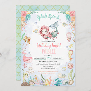 Convites Sereia Splash Sob O Partido Da Piscina Do Mar Aniv