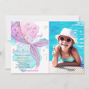 Convites Sereia Splish Splash Piscina Party Girl Aniversár