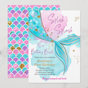 Convites Sereia Splish Splash Piscina Party Girl Aniversár