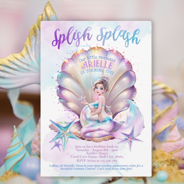 Convites Sereia Splish Splash Piscina Party Girl Aniversári (Mermaid Splish Splash Pool Party Girl Birthday Invitation)