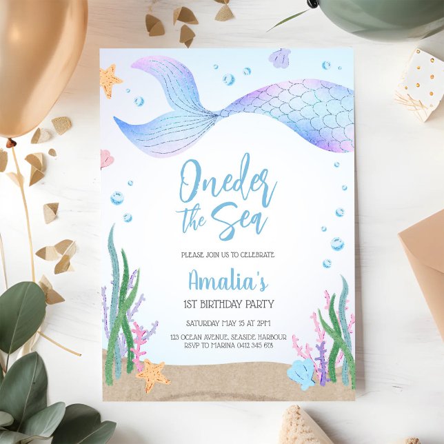 Convites Sereia Tema Oceano Menina Aniversário  (Criador carregado)