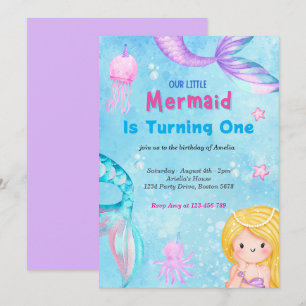 Convites Sereia Veleja Sob O Mar Rosa Dourado Aniversário