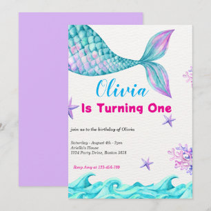 Convites Sereia Veleja Sob O Mar Rosa Dourado Aniversário