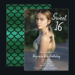 Convites Sereia Verde Festa Moderno de Fotos de Doce 16 Ano<br><div class="desc">Customize para qualquer evento.</div>