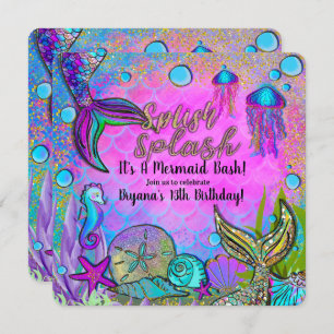 Convites Sereias e conchas marítimas sob a Festa de anivers
