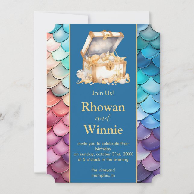 Convites Sereias e Piratas Aniversário (Frente)