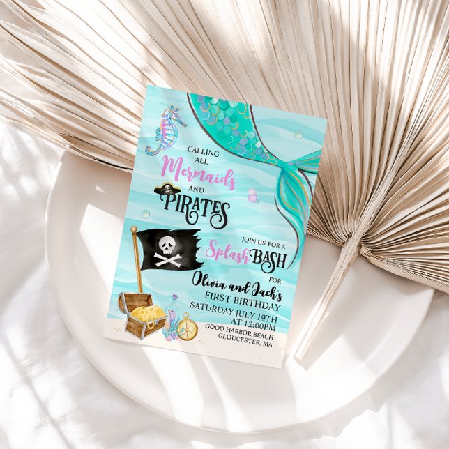 Convites Sereias e Piratas Aniversário (Criador carregado)