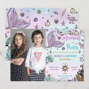 Convites Sereias e Piratas - Foto conjunta de Aniversário d