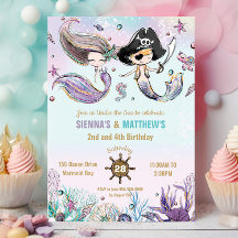 Sereias e Piratas Gêmeos Irmãos Aniversário Conjun