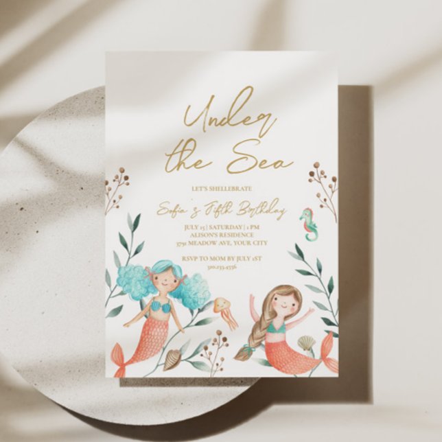 Convites Sereias Fofas Sob o Mar (Criador carregado)