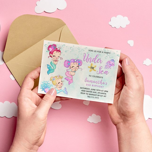 Convites Sereias frescas Debaixo da Festa de aniversário do (Criador carregado)
