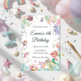 Convites Sereias Mágicas Unicórnios Arco-íris Festa de Aniv