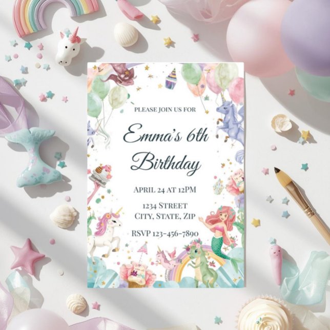 Convites Sereias Mágicas Unicórnios Arco-íris Festa de Aniv (Criador carregado)