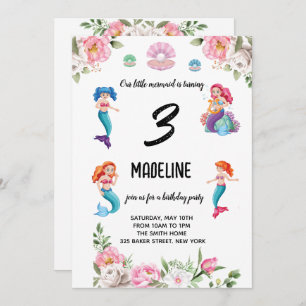 Convites Sereias para o aniversário de meninas