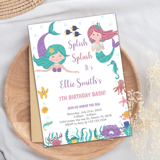 Convites Sereias Personalizáveis Sob O Mar (Mermaids Under the sea Invitations)