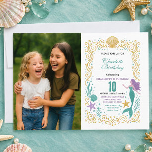 Convites Sereiazinha Dourada Aniversário de 10 anos Sob o