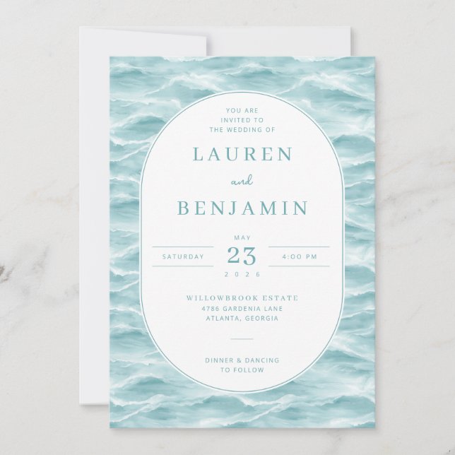 Convites Serene Blue Wave Wedding Invitation (Frente)