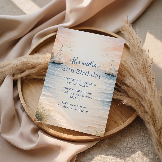 Convites Serene Coastal Sail Birthday (Criador carregado)