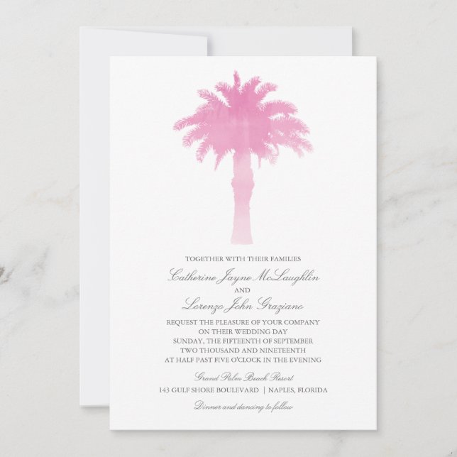 Convites Serene Palm Tree Watercolor | Casamento (Frente)