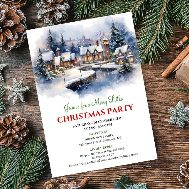 Convites Serene watercolor Christmas scene festive city   (Serene watercolor Christmas scene festive city invite)