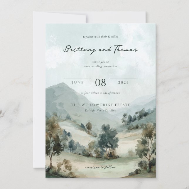 Convites Serene Watercolor Landscape Wedding Invitation (Frente)