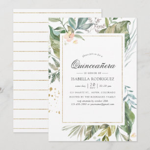 Convites Serenidade Aquarela Verde Geométrico Quinceañera