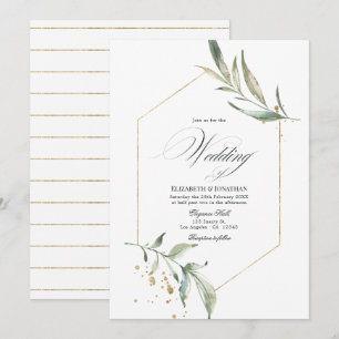 Convites Serenidade Simples Geometria Verde Casamento